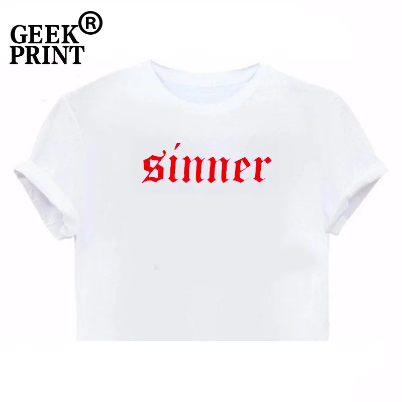 Sinner футболка Женская Красный Логотип Печатный Harajuku Летняя женская футболка Гранж Металл рок футболка Camisetas дропшиппинг