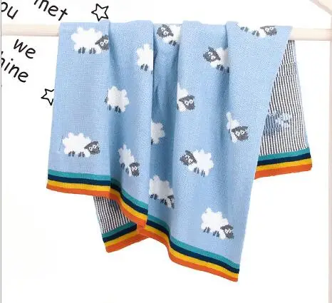 82W389 Light blue Одеяльца для новорожденных осеннее дышащее хлопковое муслиновое вязанная крючком Детская Одеяло обертывание постельные принадлежности диван коляска одеяло - Цвет: 82W389 Light blue