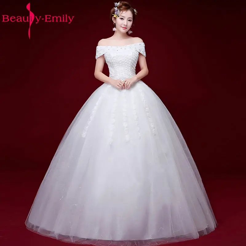 Свадебное платье с белыми бусинами Beauty Emily бальное на шнуровке большого размера