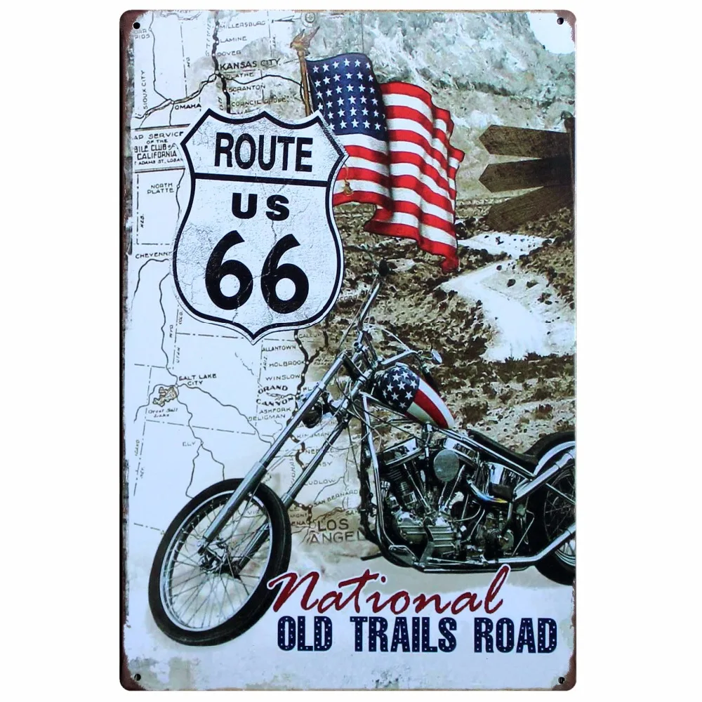 Жестяные металлические ретро знаки Route 66 винтажные пластины для стен бара гаража