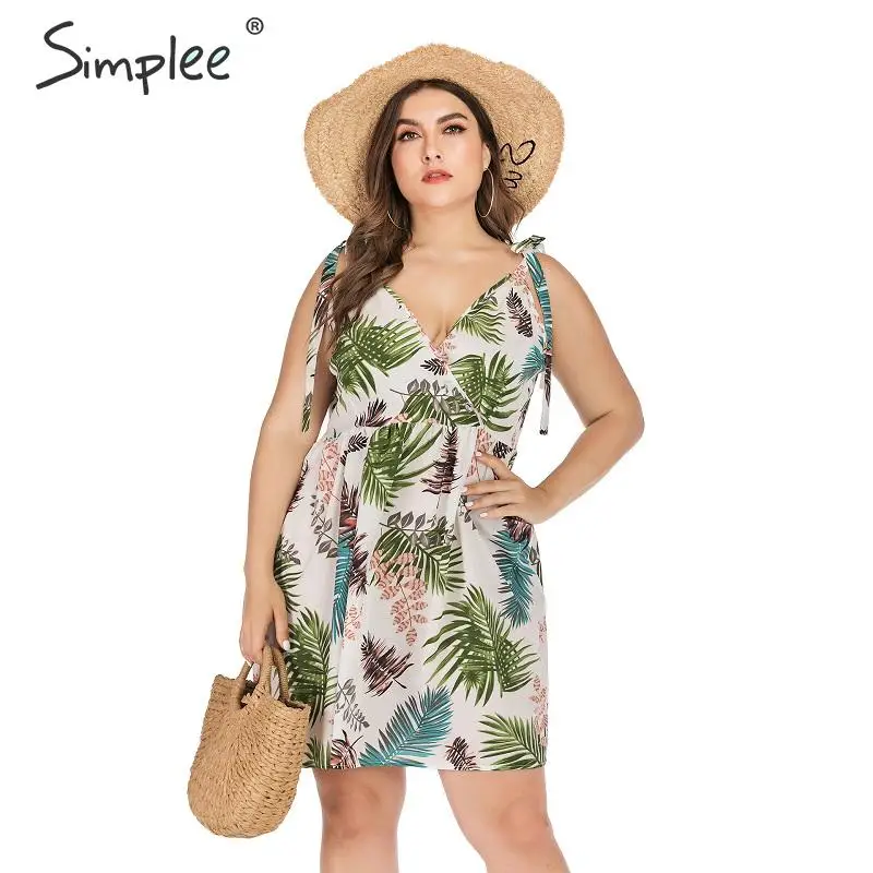 Simplee лист печати женское пляжное платье Лето Плюс Размер праздничные кружевные