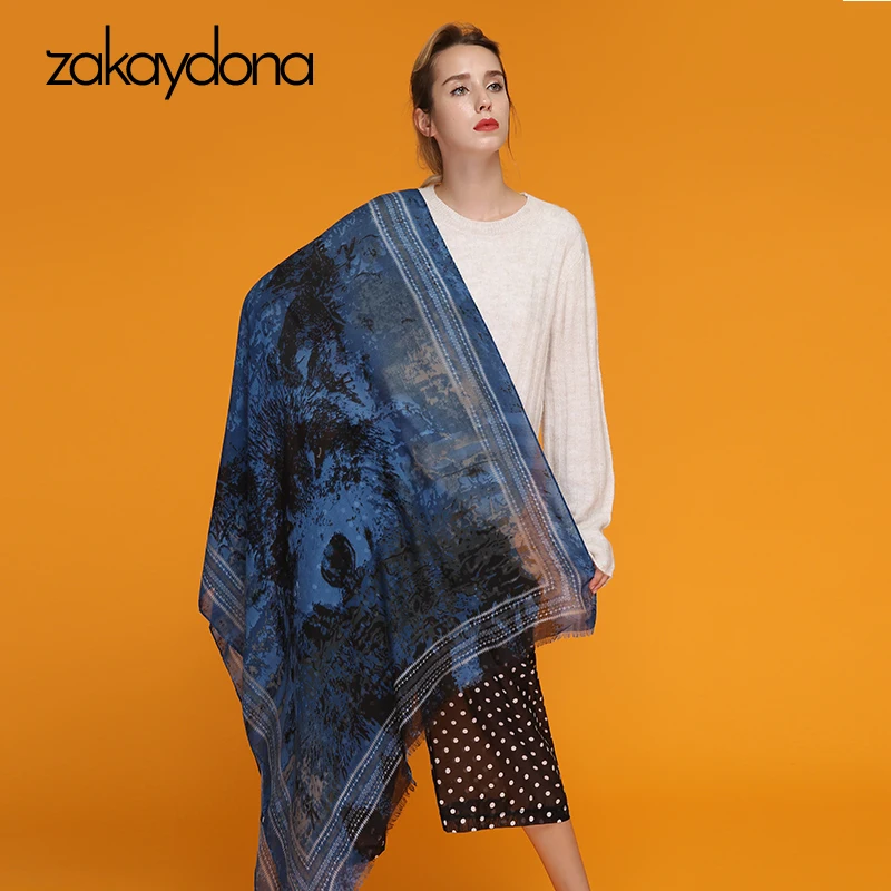 Zakaydona 2018 роскошный шарф женский с принтом волка Шали Палантин из фуляра Femme Echarpe