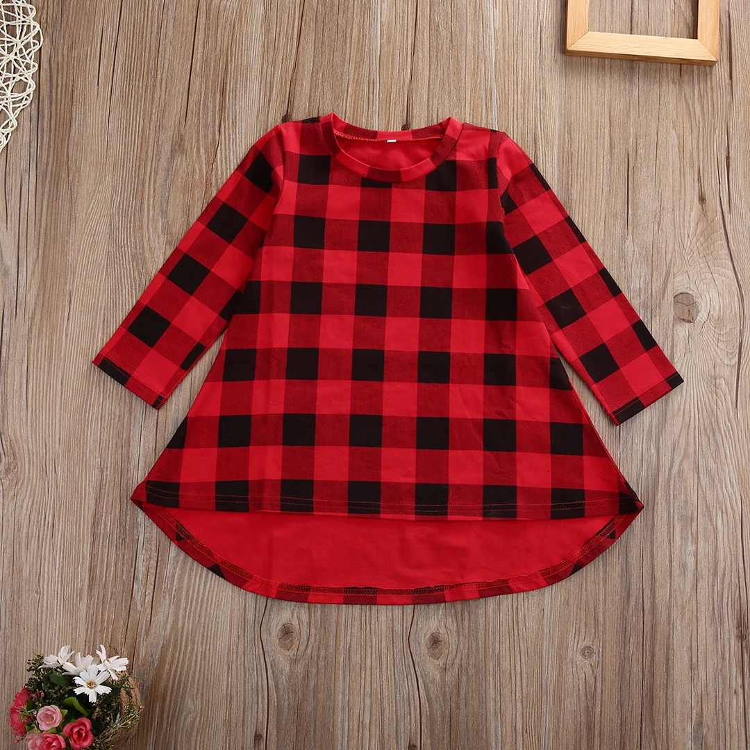 2017 New Baby Kids Girls Child Dress Checked Party Long Sleeve Princess Formal Dresses | Детская одежда и обувь