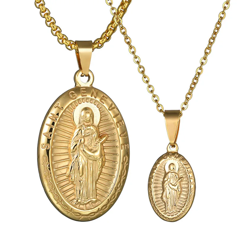 

Stainless Steel Necklace for Women Men Virgin Mary Womens Pendant Necklace Gold Silver color Filled Jewelry Fashion Gift 2 Size