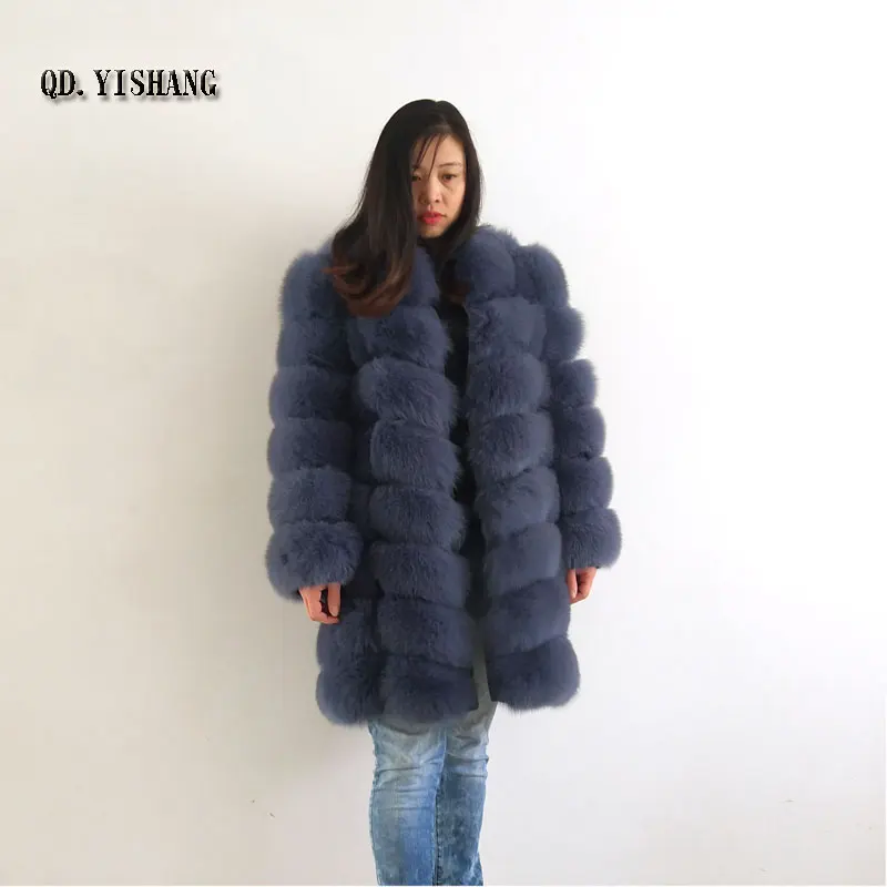 Denim Blue Пальто из натурального Лисьего меха, пальто из натурального Лисьего меха, съемные рукава, натуральный Лисий мех, жилет, Модное теплое меховое пальто, настраиваемое - Цвет: Denim Blue