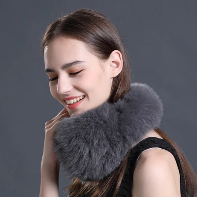 gray Наушники из натурального Лисьего меха для зимы, женские теплые наушники из натурального меха енота, наушники для девушек, теплые меховые шарфы из натурального меха, плюшевая Ушная муфта - Цвет: gray