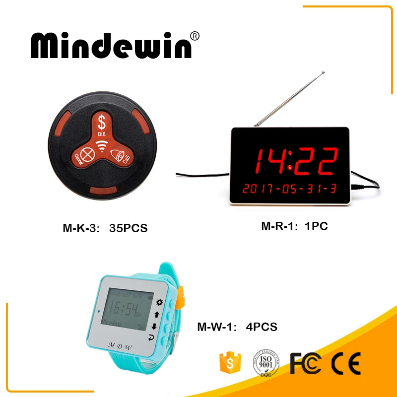 Mindewin ресторанная Беспроводная система вызова цифровой дисплей M R 1 шт. + 4 W