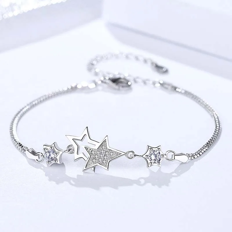 Настоящий чистый твердый 925 пробы серебряный браслет для женщин ювелирные изделия звезда женский ручной браслет браслеты