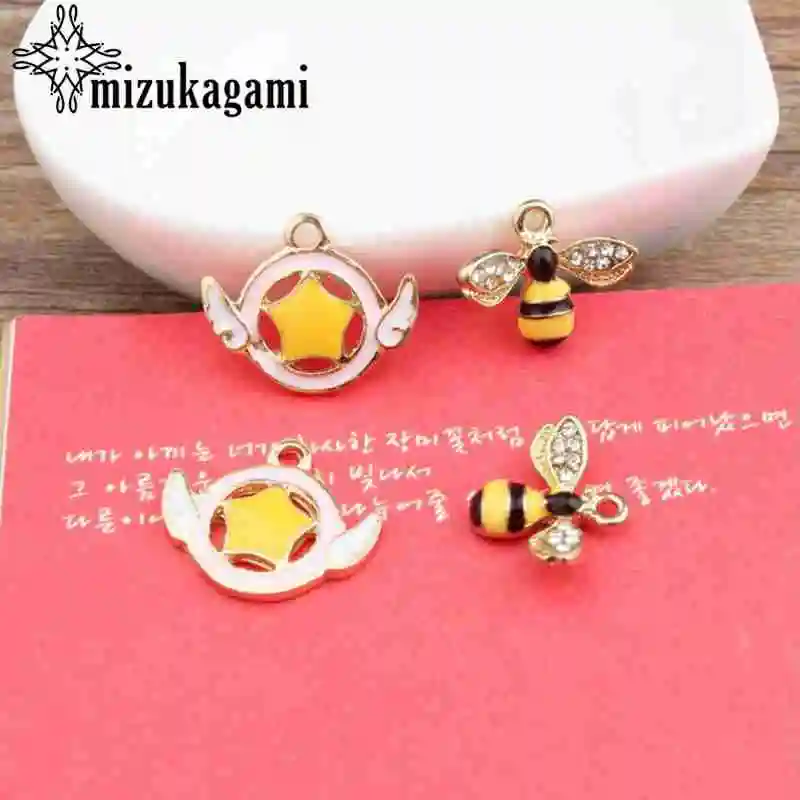 Цинковый сплав эмаль подвески пчелиный диск Пентагон крылья 10 шт./лот для DIY
