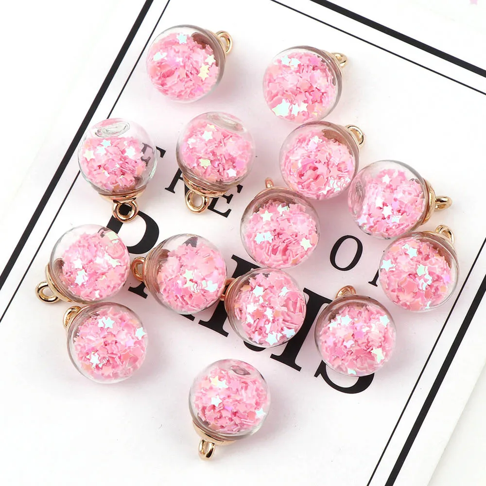 light pink 10 шт./компл. 16 мм корейский стиль с принтом зыбучих песков, расшитая блестками-звездочками "сделай сам" Подвески красочное прозрачное Стекло в виде шариков, ювелирное изделие аксессуары - Цвет: light pink