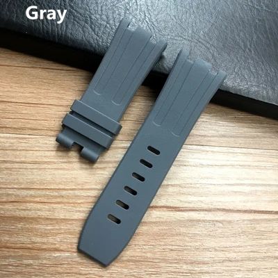 Gray 28 мм Мягкий Черный Белый Зеленый Желтый Оранжевый Серый Синий Красный силиконовый резиновый ремешок для часов браслет для AP ROYAL OAK ремешок для часов ремень - Цвет ремешка: Gray