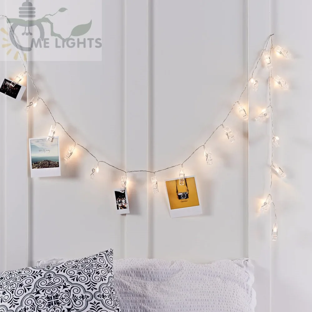 Светодиодная гирлянда на батарейках с зажимом для фотографий декоративные