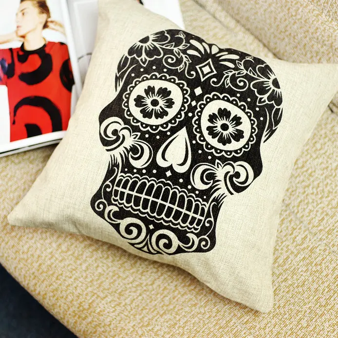 LOVE AND Cute Skull Vintage Linen Cotton Throw Pillow Case Sofa Bed Home Decor Cushion Cover|cover foot|cushion covercushion cover pillow |