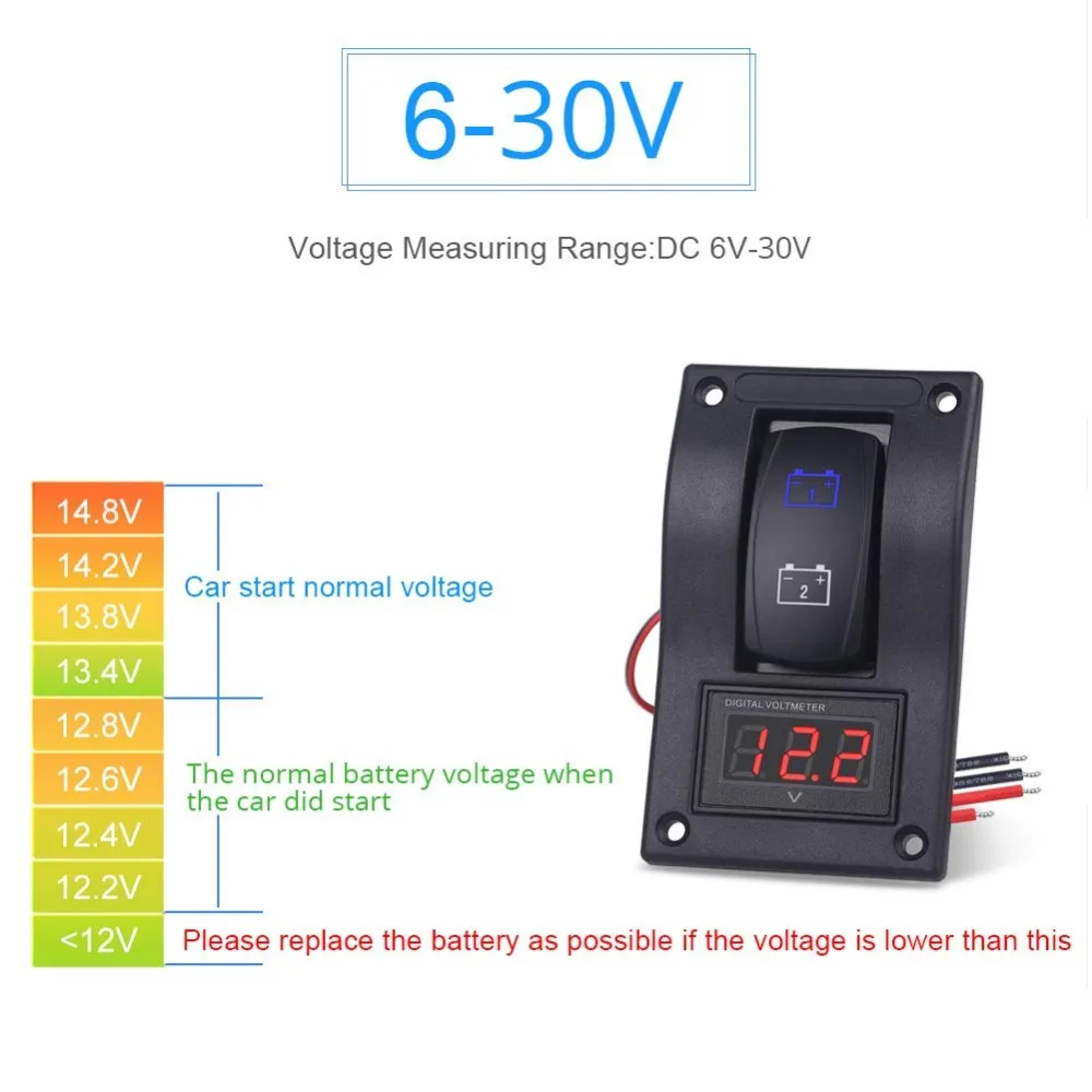 DC12V-24V LED вольтметр напряжение ВКЛ-ВЫКЛ зажигание Двойная Батарея тестовая Панель