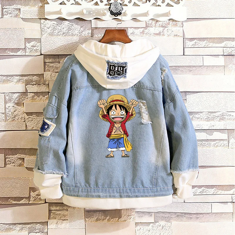 

Men Women Jeans Jacket Coat Anime One Piece Monkey Luffy Pullover Hoodies Outwear Sportswear Streetwear Cosplay Costume Clothes