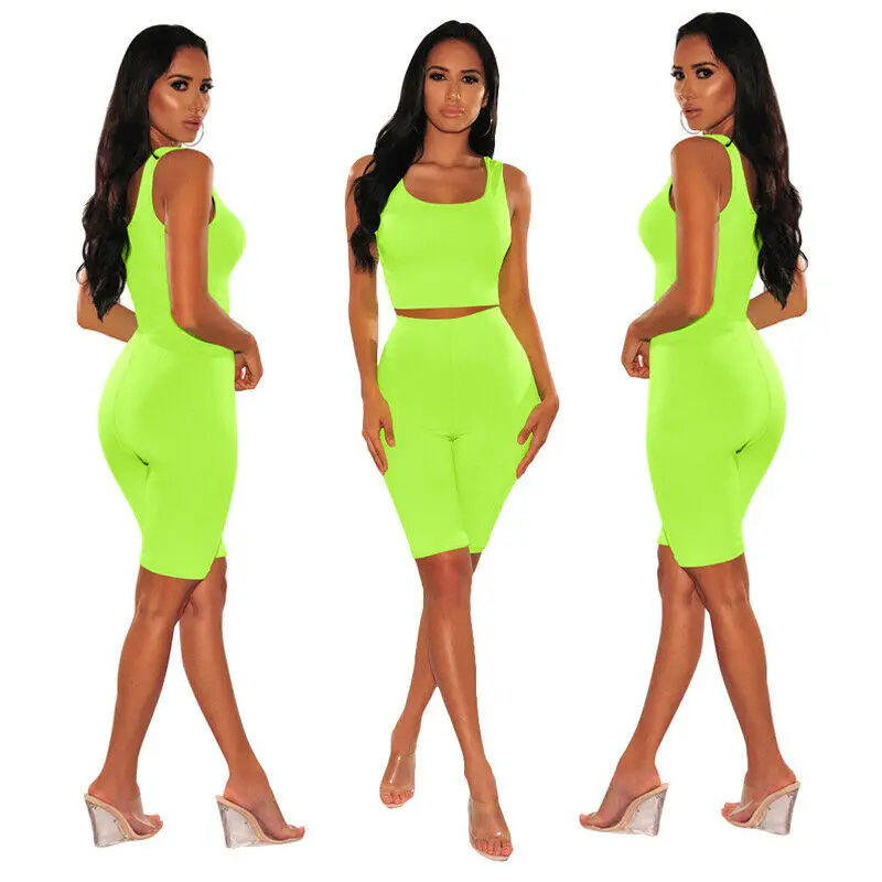 Женский однотонный облегающий укороченный топ с коротким рукавом блузка и шорты