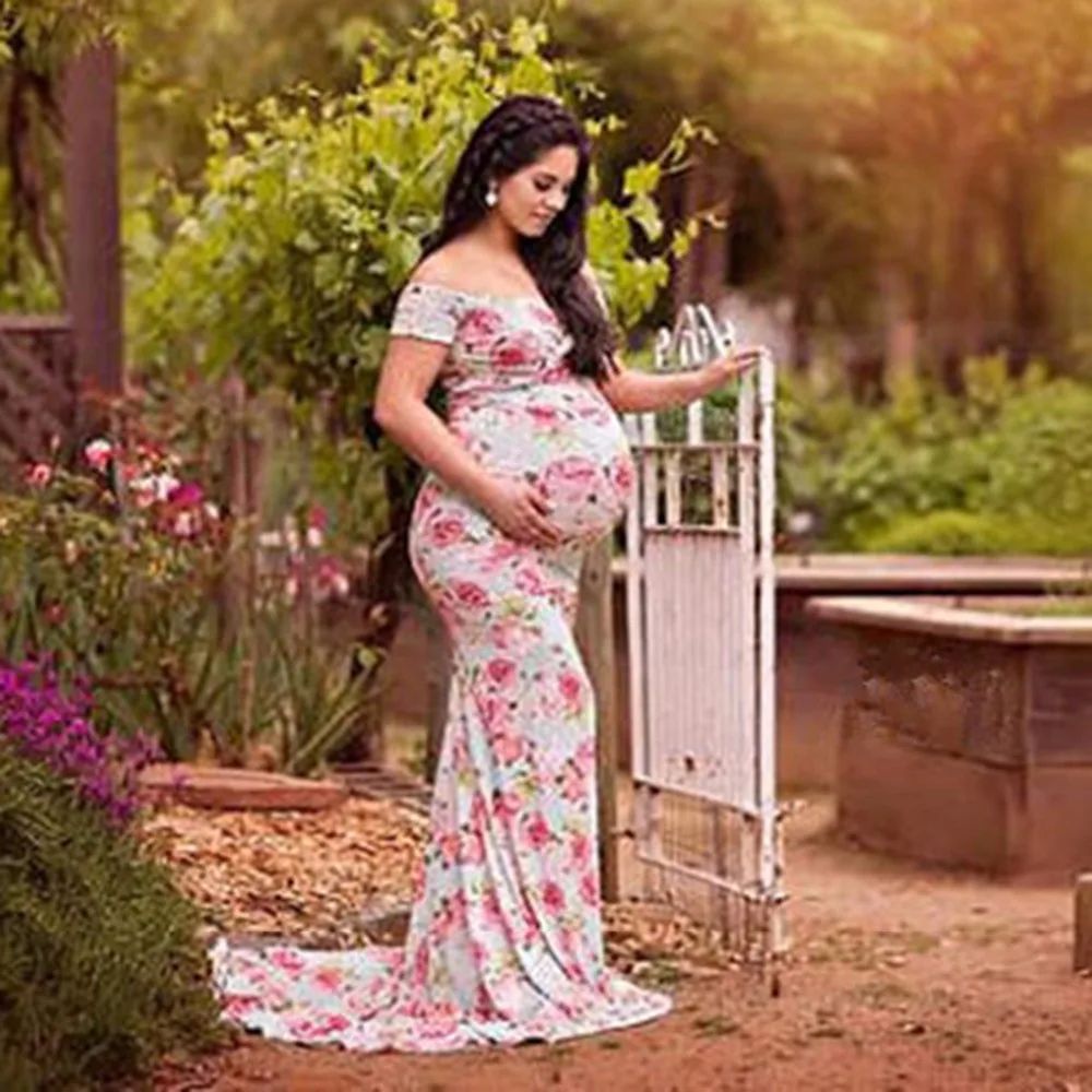Puseky Nursing Maternity Clothing Photography Props Woman Maxi Dress Floral Long Length Clothes for Pregnant Women Pregnancy | Мать и