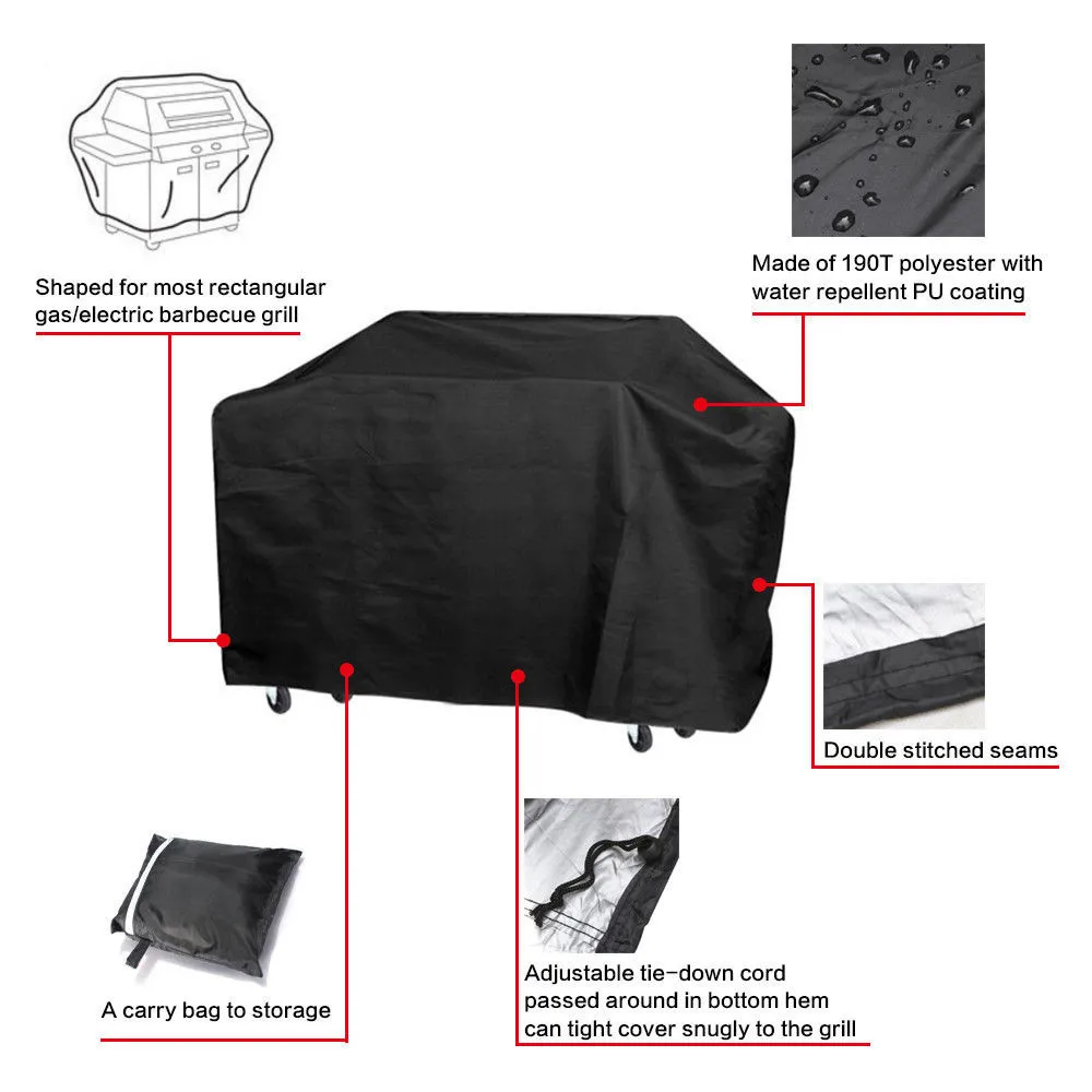 A Large BBQ Cover Heavy Duty Waterproof Rain Snow Barbeque Grill Protector 61*117*170cm Black Dustproof Sun Block #5S07 | Спорт и