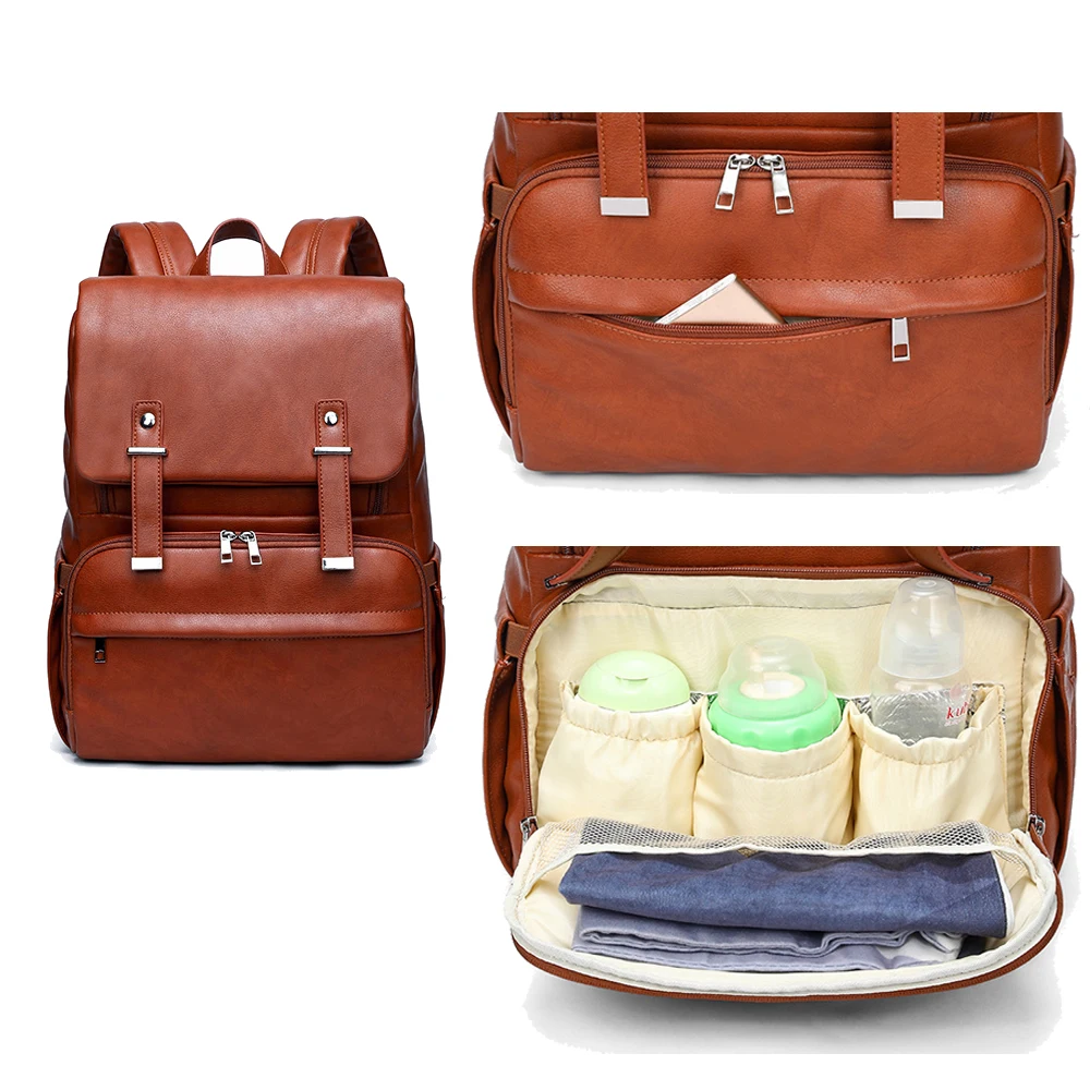 Рюкзак из искусственной кожи для детских подгузников + пеленальная подушка ремни