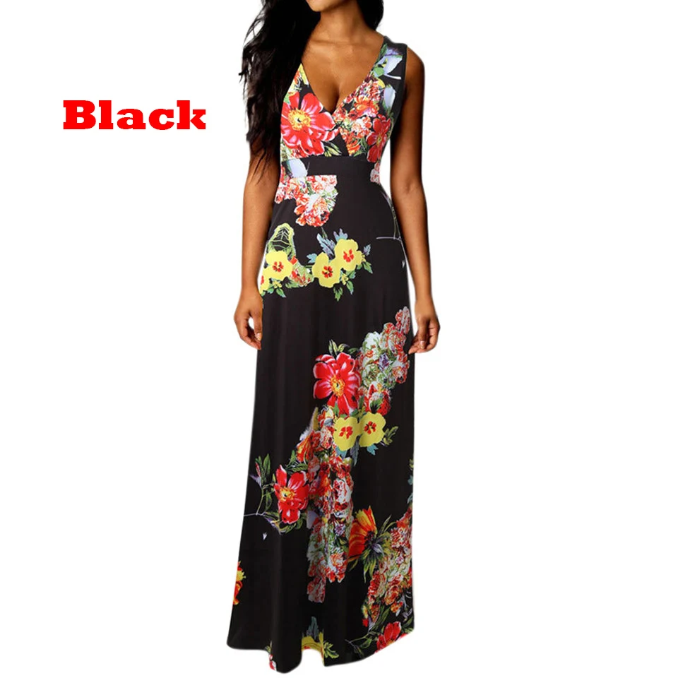 Летнее Длинное платье женское вечернее элегантное макси в стиле бохо без рукавов