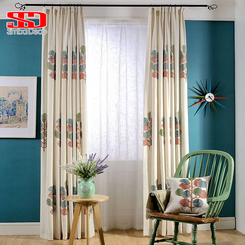 2018 Европейское пожелание деревья занавеска для гостиной вышитый синий зеленый