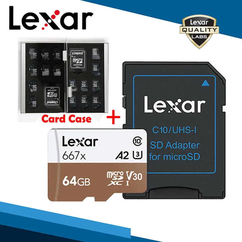 64 ГБ Lexar адаптер карты Micro SD карта чехол 667x64 ГБ TF карта 128 Гб карта памяти UHS-I A2 U3 V30 C10 256 ГБ подставка для телефона Спортивная камера карты - Емкость: 64 ГБ