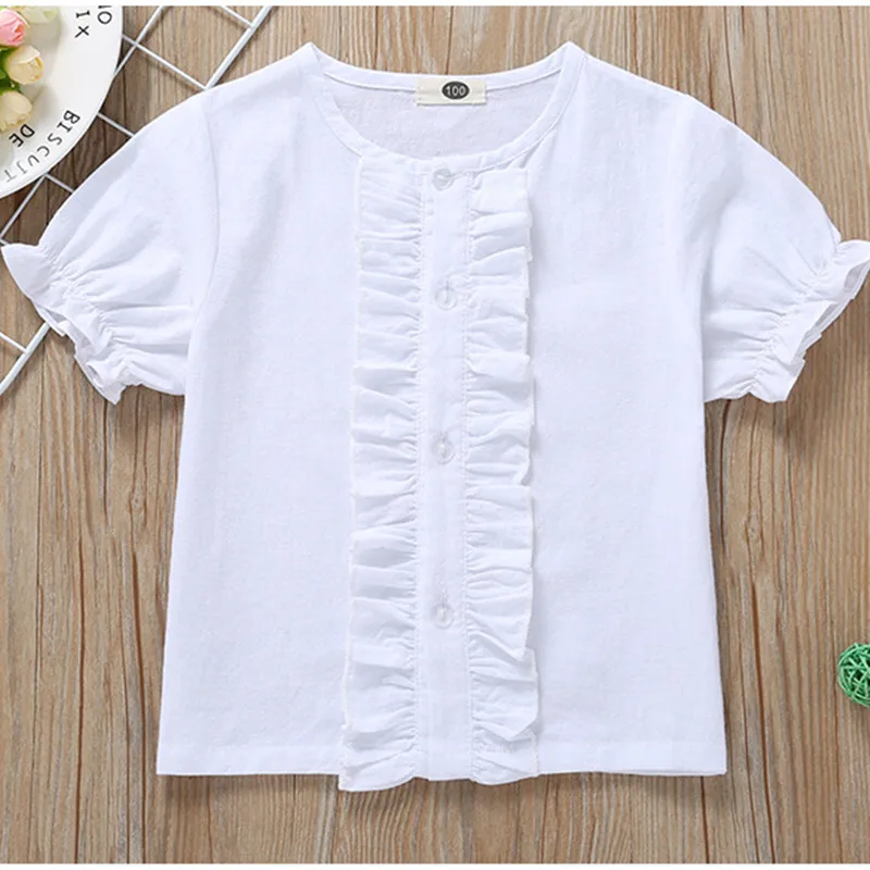 Комплект одежды для маленьких девочек 2 шт. модный топ с коротким рукавом и рюшами