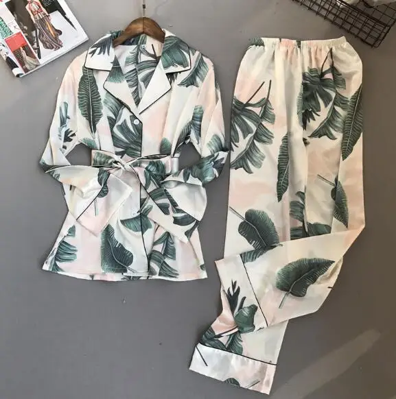 beige Fdfklak, новинка, спортивный костюм с принтом, для женщин, длинный рукав, шелк, атлас, пижама, костюм, домашняя одежда, весна, осень, женские пижамы, пижамный комплект - Цвет: beige