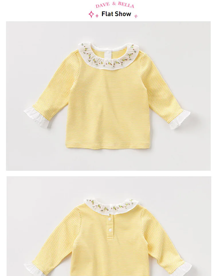 DBM11011-1 dave bella/осенние милые рубашки в полоску с цветочным рисунком для маленьких девочек топы из хлопка для малышей, детская одежда высокого качества