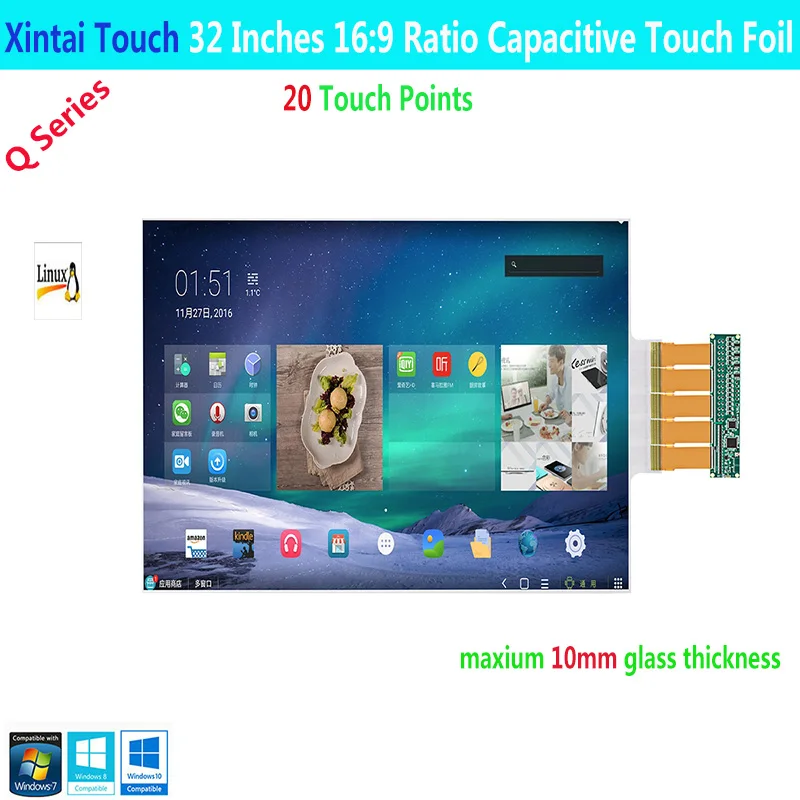 Xintai Touch Q Series 32 дюйма 12 сенсорных точек емкостный мультитач фольга/интерактивная