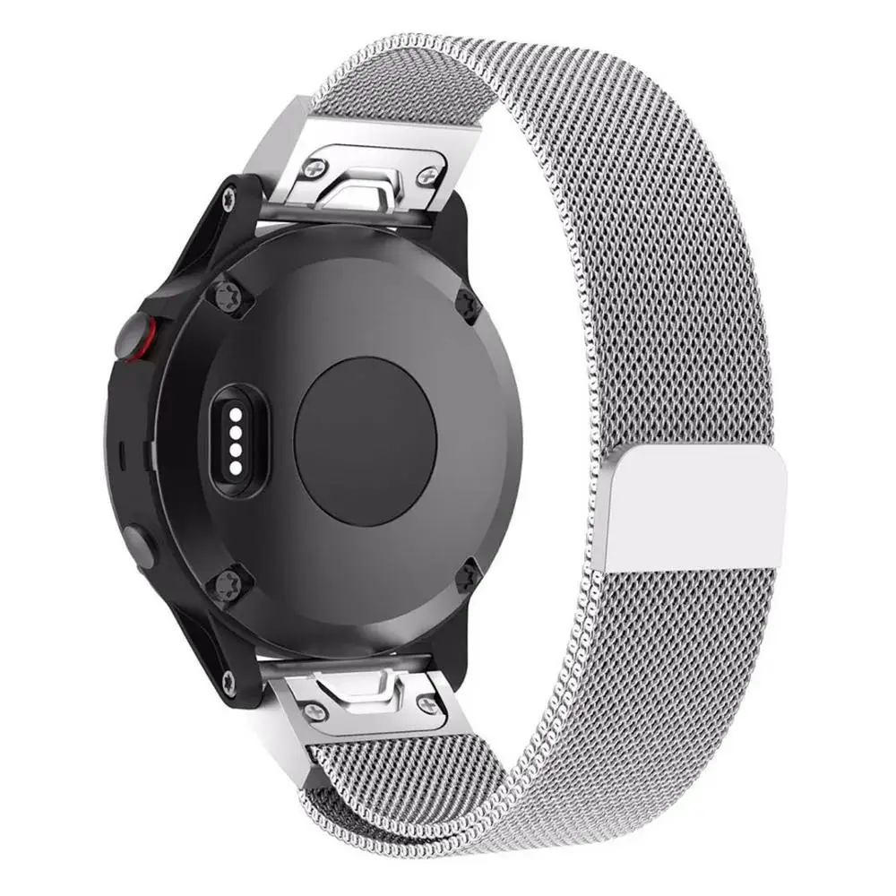 Silver 20 26 мм Миланский ремешок из нержавеющей стали для Garmin Fenix 5x Garmin Fenix 3 Fenix 5 магнитный металлический браслет - Цвет: Silver