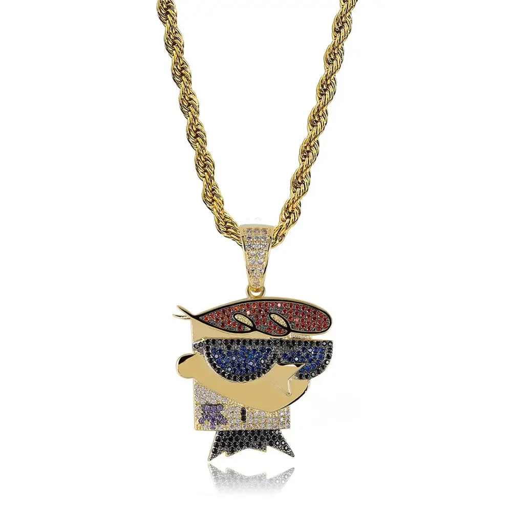 Gold TOPGRILLZ DEXTER кулон ожерелье для мужчин Iced Out CZ цепи хип хоп/панк цвета: золотистый, Серебристый ювелирные подвески вечерние подарки - Окраска металла: Gold