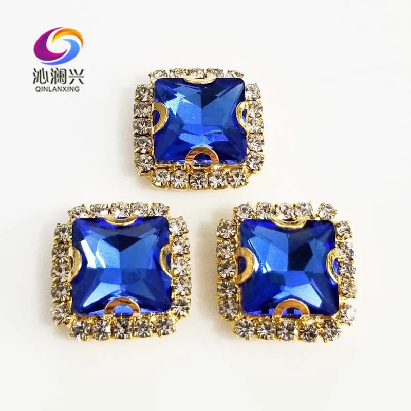 

Golden bottom Light blue square shape top Crystal glass buckle, sew on rhinestones use for Diy/jewelry accessories SQKG11