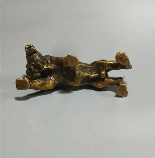 Китайская архаизированная маленькая статуя льва из чистой латуни #3