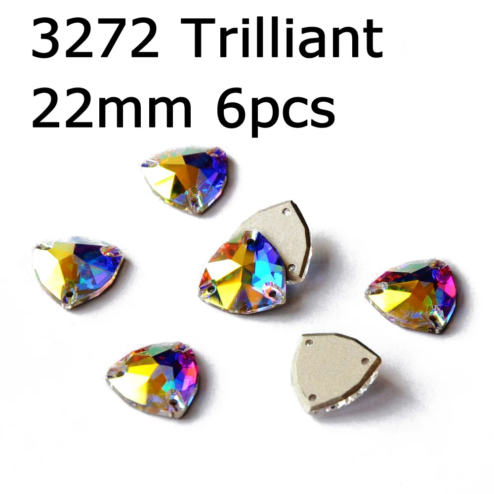 Trilliant 22mm 6pcs Кристалл AB пришить стразы различные Стразы радужные бусины Стразы для шитья ювелирных изделий платье гимнастика украшения одежды - Цвет: Trilliant 22mm 6pcs