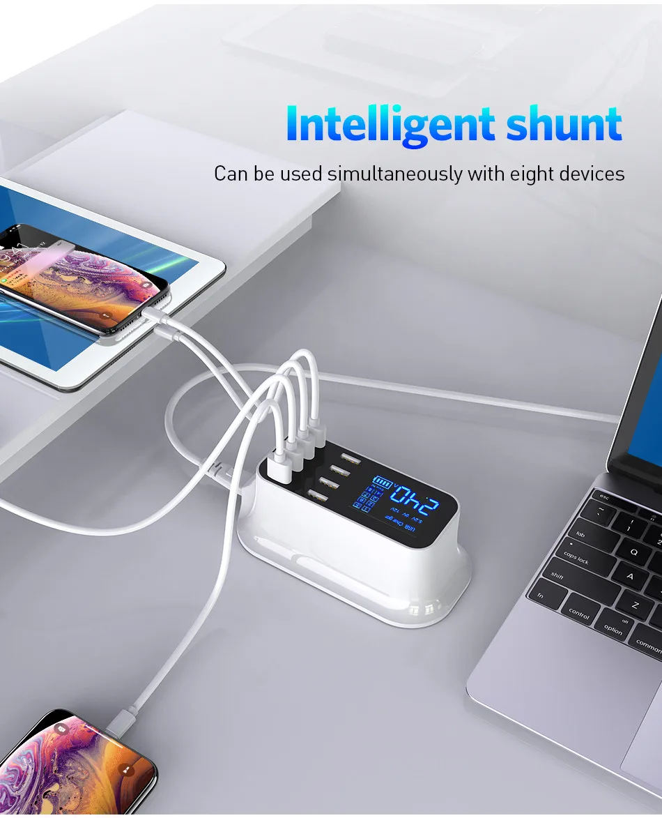 5 в 2.4A 8 портов Мульти USB зарядное устройство ЖК-цифровой дисплей Быстрая Зарядка Док-станция Зарядная Станция Адаптер для iPhone планшет ЕС Великобритания