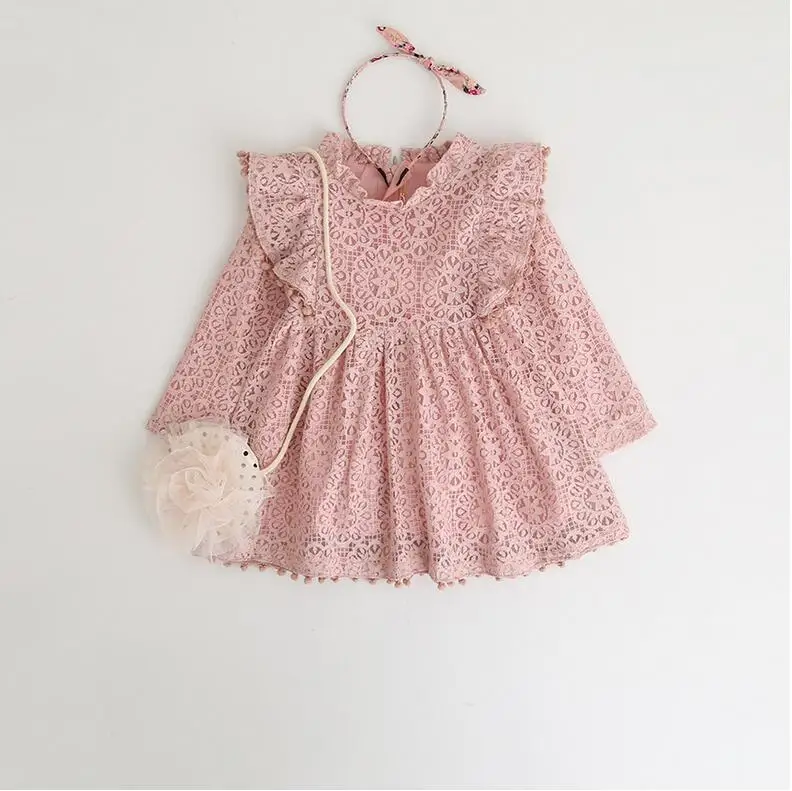 2017 new fashion kids girls flare sleeve lace dress children toddler full hallowing pom fall clothing | Детская одежда и обувь