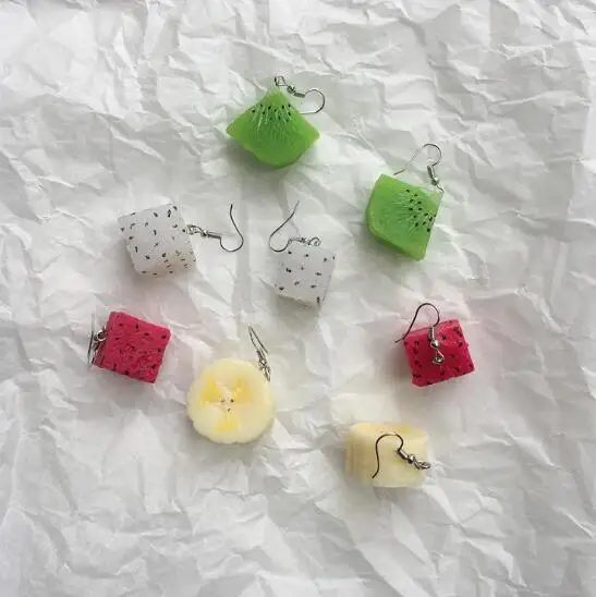 Imitation Fruit Pulp Banana Red Pitaya White pitaya Kiwi Dangle Earrings Acrylic Lovely Jewelry gift Simple Earring|Серьги-подвески| |