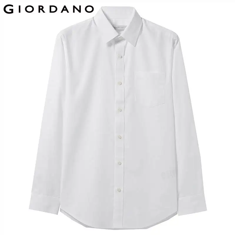 Giordano белая повседневная рубашка slim fit с длинными рукавами,имеет несколько цветовых решений и размеров