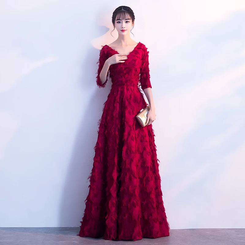 Weiyin Vestido De Festa красное кружевное платье с v-образным вырезом и шнуровкой длинное