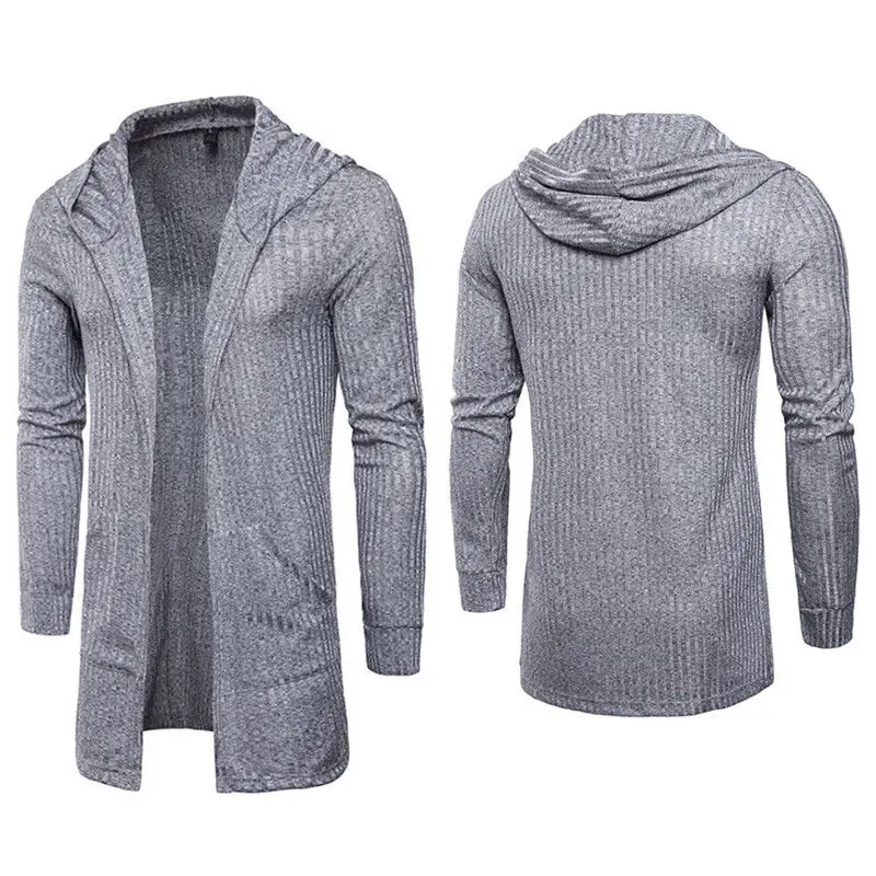 Autumn Men Hooded Cardigan Sweater Casual Long Knit Outwear Stylish Full Sleeve Tops