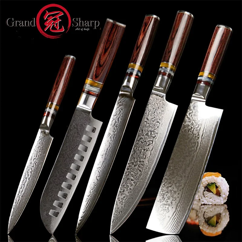 Grandsharp 5 шт Набор ножей для повара Профессиональный поварской ножи 67-Слои VG10 японской дамасской Сталь Кухня Ножи лучший Семейный подарок