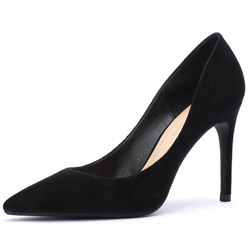 Black Shoes Женские туфли на высоком каблуке; сезон весна; Брендовые женские туфли-лодочки; вечерние туфли на тонком каблуке разных цветов; туфли с острым носком без шнуровки для офиса; модельные туфли; Новинка - Цвет: Black Shoes