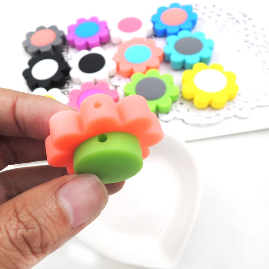 5 шт. подсолнечника силиконовые бусины двойной слой Съемный DIY бисером Baby Прорезыватель бисера пищевой безопасные детские DIY Творческий bsb20a