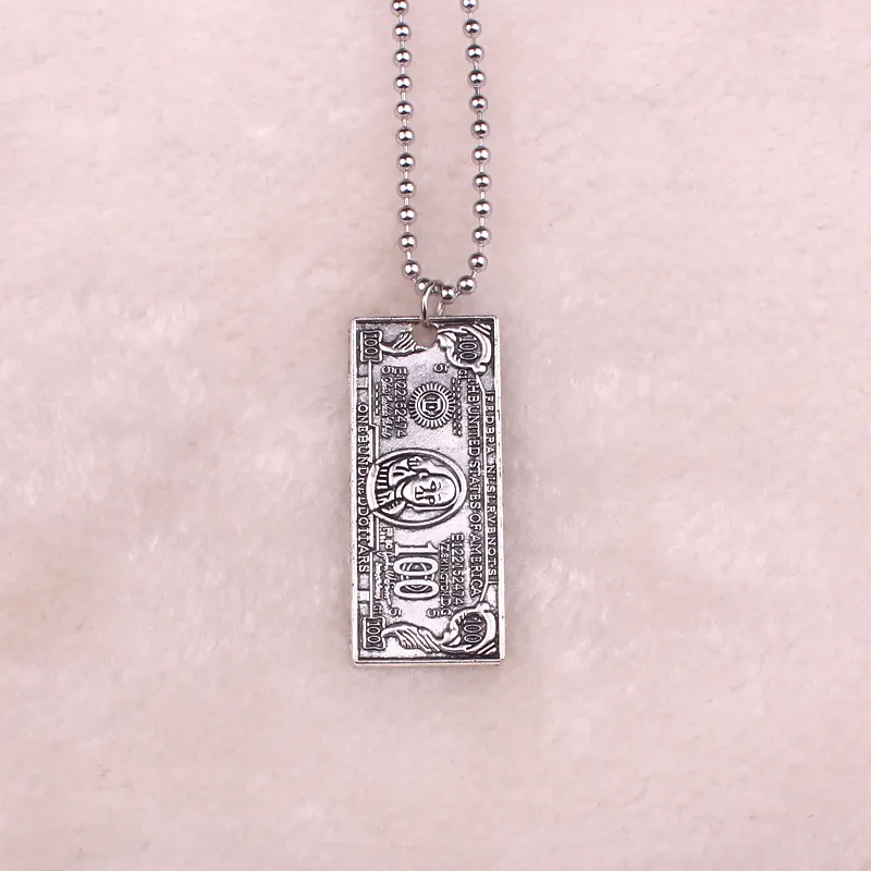 antique silver color stainless steel beads chain one hundred dollars necklaces men hiphop rock streetwear women di022 | Украшения и