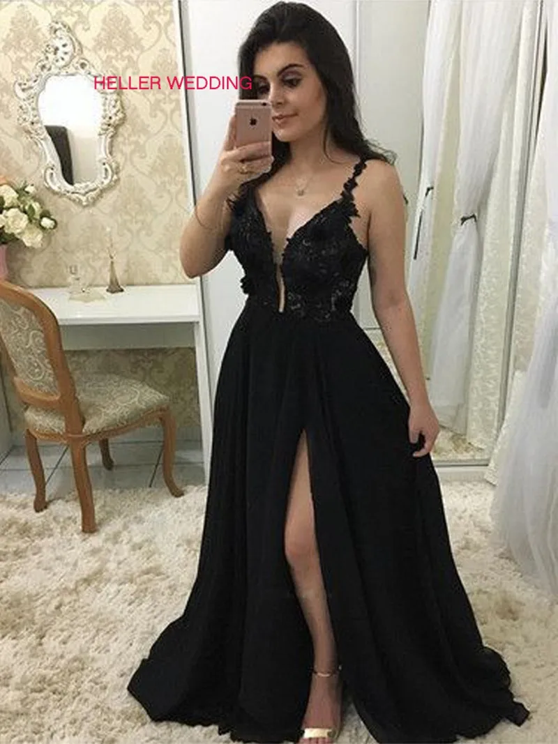 Черные сексуальные платья для выпускного вечера 2019 вечерние на тонких