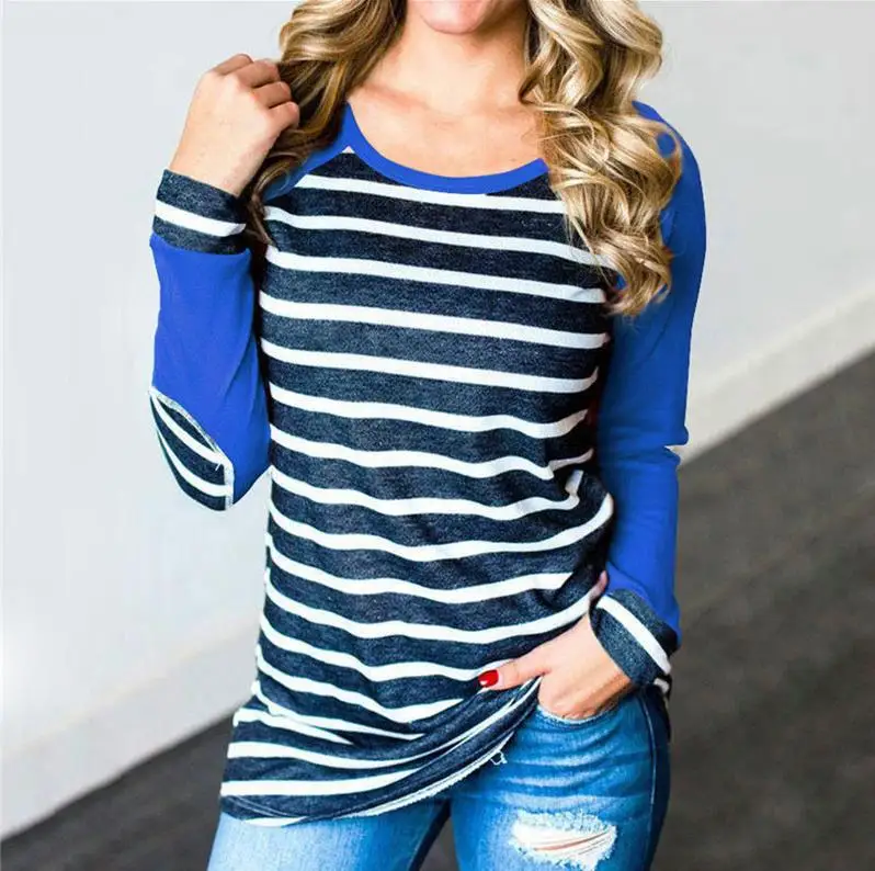 Женская блузка с длинным рукавом в полоску круглым вырезом большие размеры 3XL