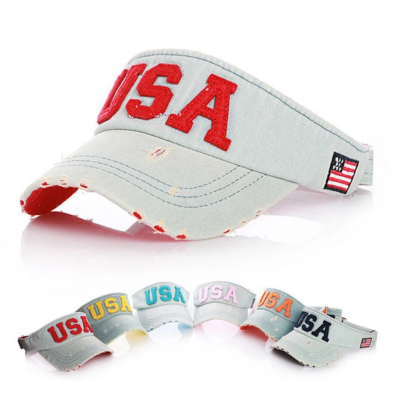2018 Новая мода буквы США вышивка Пустой Топ козырек Солнцезащитная шляпа для