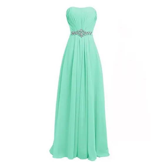 Vestido madrinha шифон бриллианты без бретелек линии бордовый фиолетовый королевский синий платья подружки невесты цвета Шампань Длинные Дешевые - Цвет: Mint Green