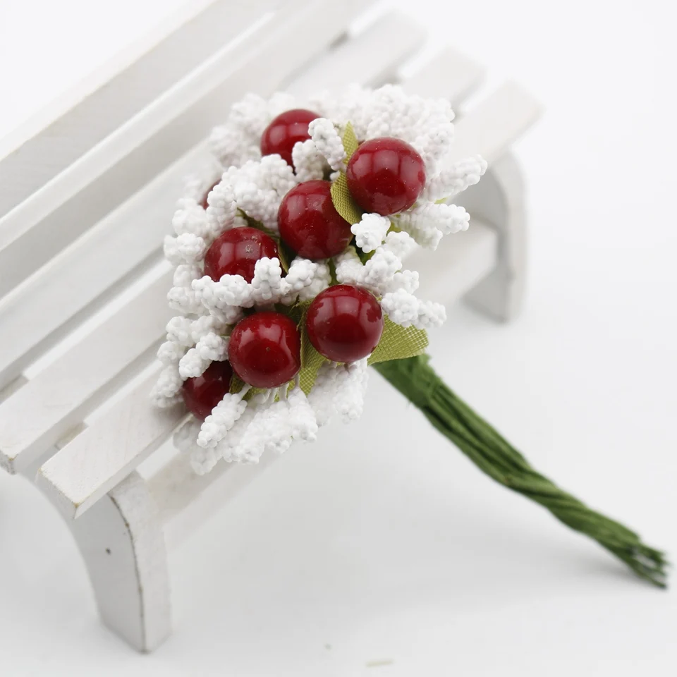White Red 10 шт. ягодные тычинки поддельные цветы недорогие искусственные цветы для дома невесты свадебный автомобиль подарочная коробка украшение пенопласт шелк DIY ВЕНОК - Цвет: White Red